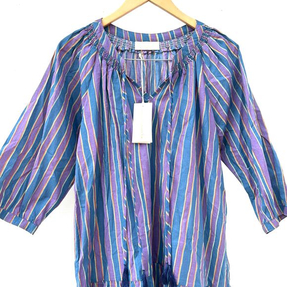 New Natalie Martin Stevie Mini Dress Rayon Batik Striped Lavender Medium - Picture 6 of 10